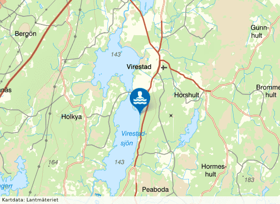 Virestadsjön, Välje badplats på kartan