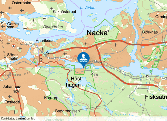 Hästhagens badplats, Nacka på kartan