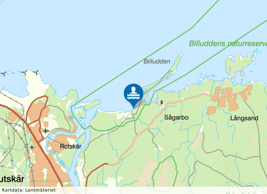 Nakenbadet vid Rullsand på kartan