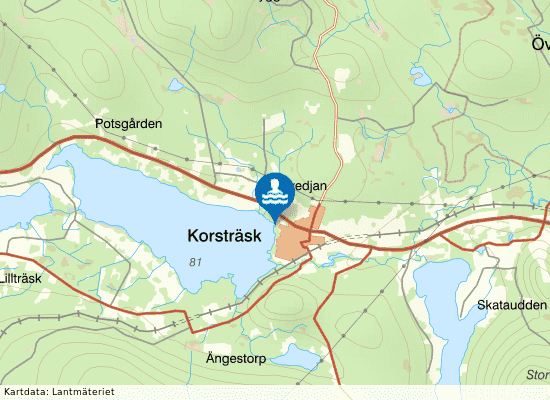 Korsträsks badplats på kartan