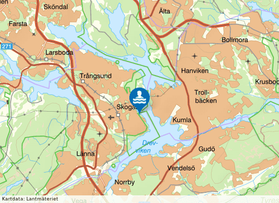 Drevviken, Mörtviksbadet på kartan