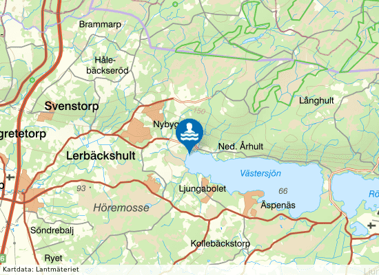 Ugglehultsbadplats, Västersjön på kartan