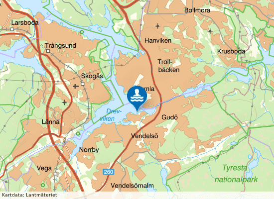 Drevviken, Vendelsö Gård på kartan