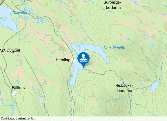 Mesjöns badplats på kartan