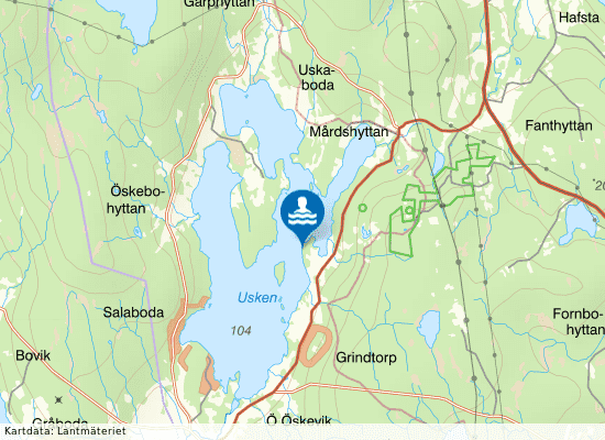 Sjön Uskens bad och campingplats på kartan