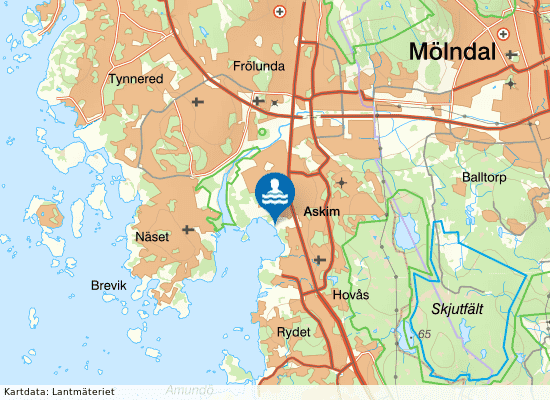 Askimsbadet, kommunal badplats i Askim på kartan