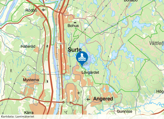 Surtesjön, kommunal badplats i Gunnared på kartan