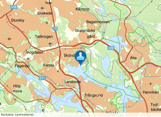 Drevviken Sköndalsbadet på kartan