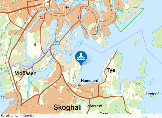 Hammars Uddes östra strand på kartan