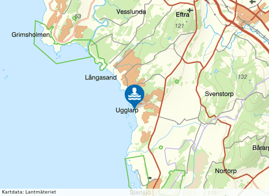 Hundbad, Ugglarps strand på kartan