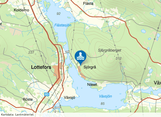 Lottefors badplats på kartan
