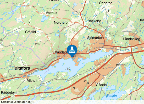 Sandared badplats på kartan