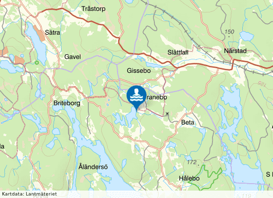 Transjöns badplats på kartan