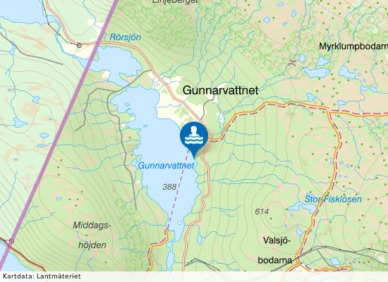 Gunnarvattnets badplats på kartan
