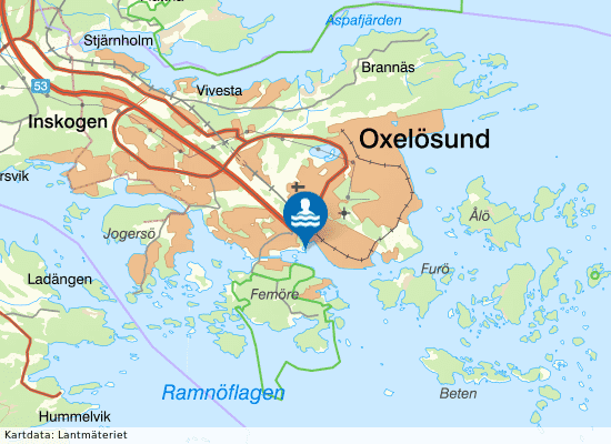 Gästhamnens badbrygga på kartan