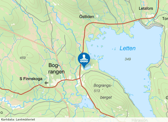 Bograngstjärns badplats på kartan