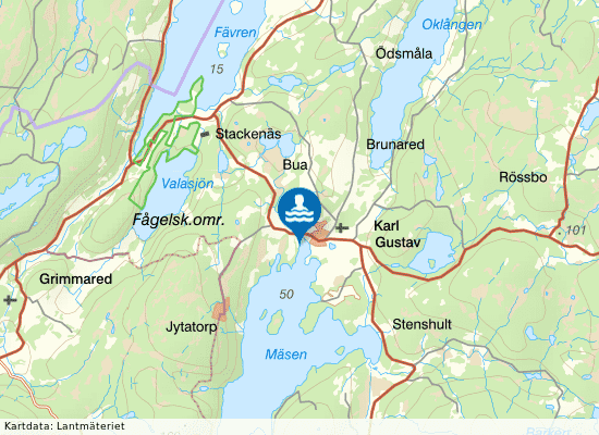 Mäsen Karl Gustav badplats på kartan
