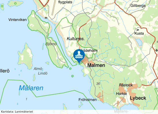Gäddeholms badplats på kartan
