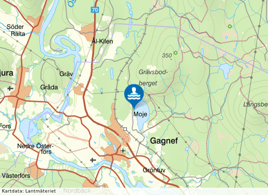 Mojesjön Norra badplatsen på kartan