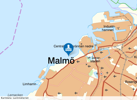 T-bryggan, Ribersborgsstranden på kartan