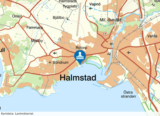 Brottet, Simstadion på kartan