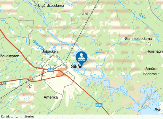 Sikås Badplats i Storån på kartan