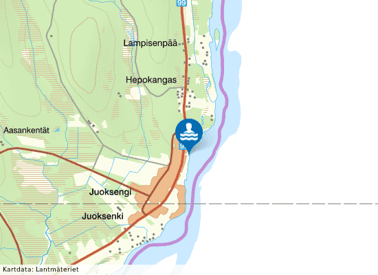 Badstranden i Juoksengi på kartan