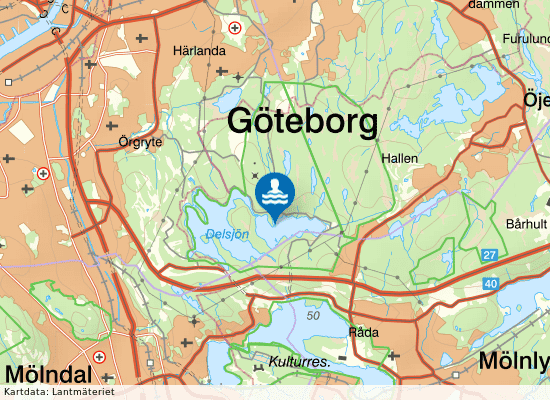 Delsjön, Kotången bad på kartan