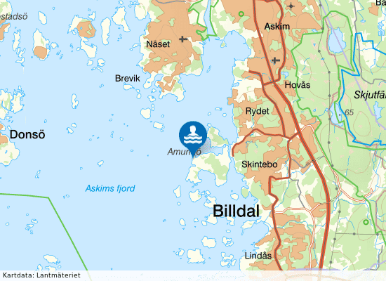 Stora Amundön, badplats på kartan