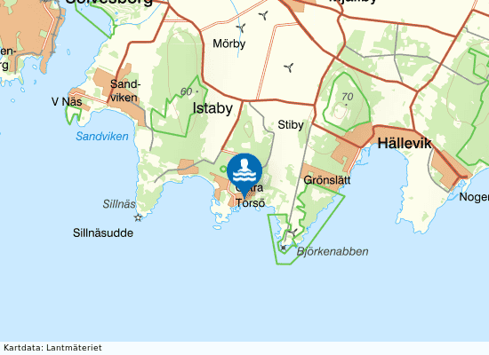 Torsö badplats på kartan
