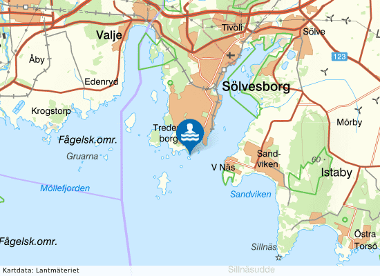 Tredenborgsholmen havsbad på kartan