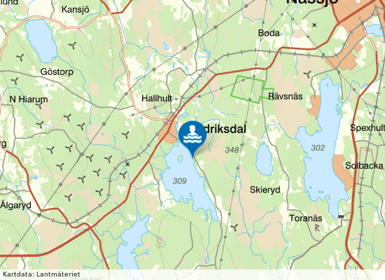 Fredriksdalssjön,Fr.d. badpl. på kartan