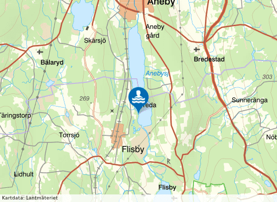 Anebysjön, Flisby badpl. på kartan