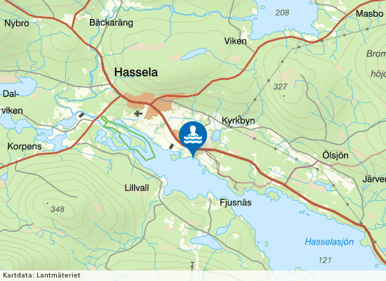 Hasselasjön, Hasselabadet på kartan