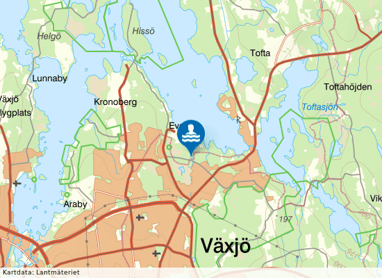 Helgasjön, Gamla Evedal på kartan
