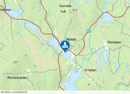Hjulsjö badplats på kartan