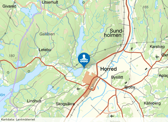 Horred, L:a Horredsjön på kartan