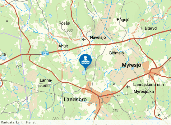 Hårdasjön, Landsbro på kartan