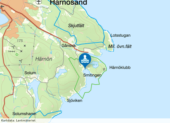 Härnön, Smitingens badplats på kartan