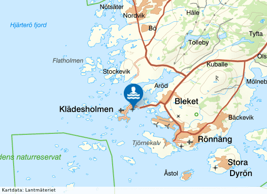 Klädesholmens badplats på kartan