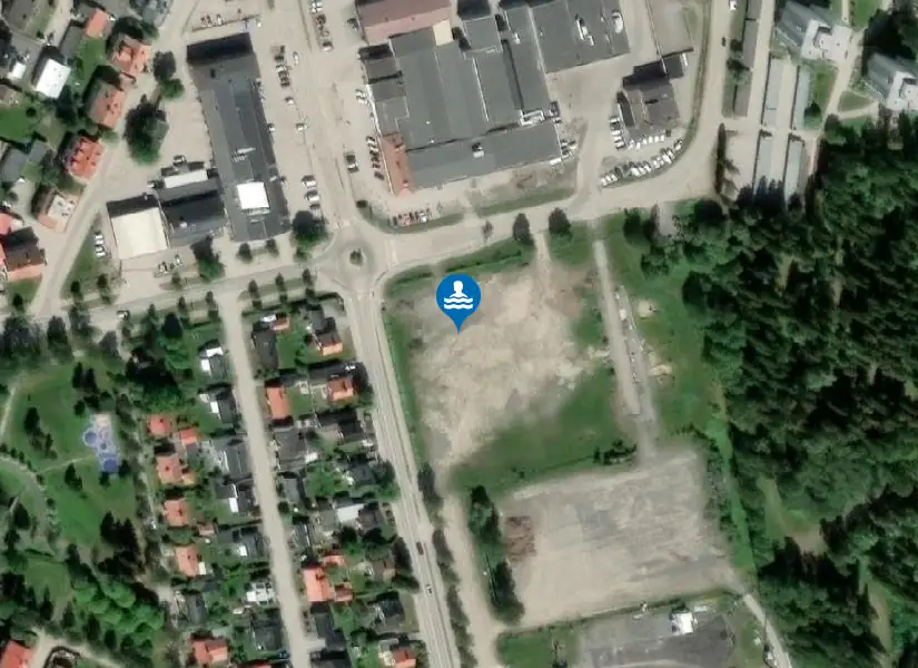 Umeå Simhall och Umelagun från satellit
